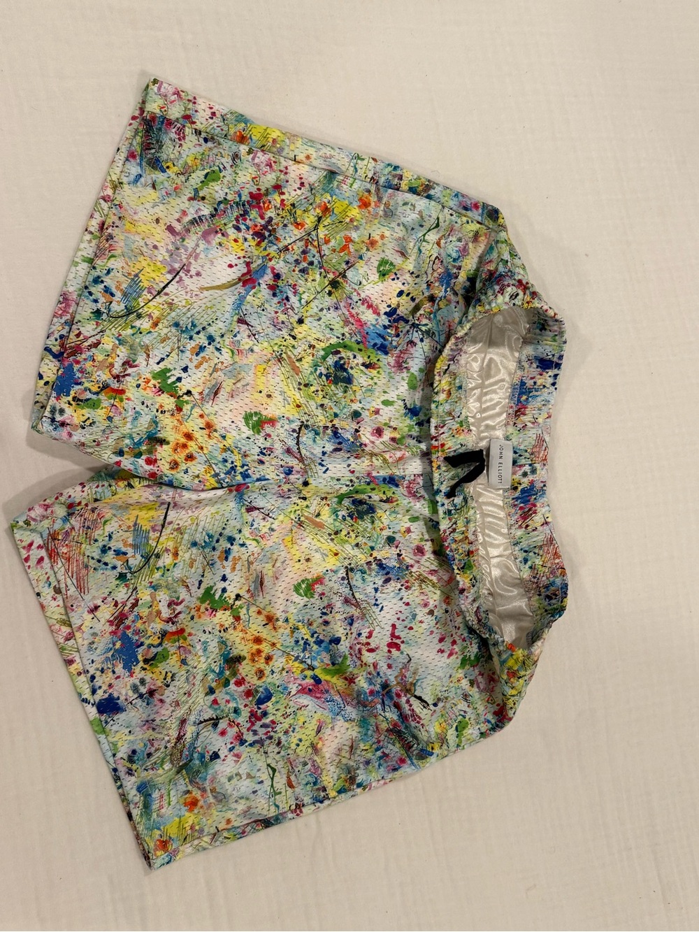 John Elliott White Multicolor Paint-Splatter Athletic Shorts - Picture 2 of 2